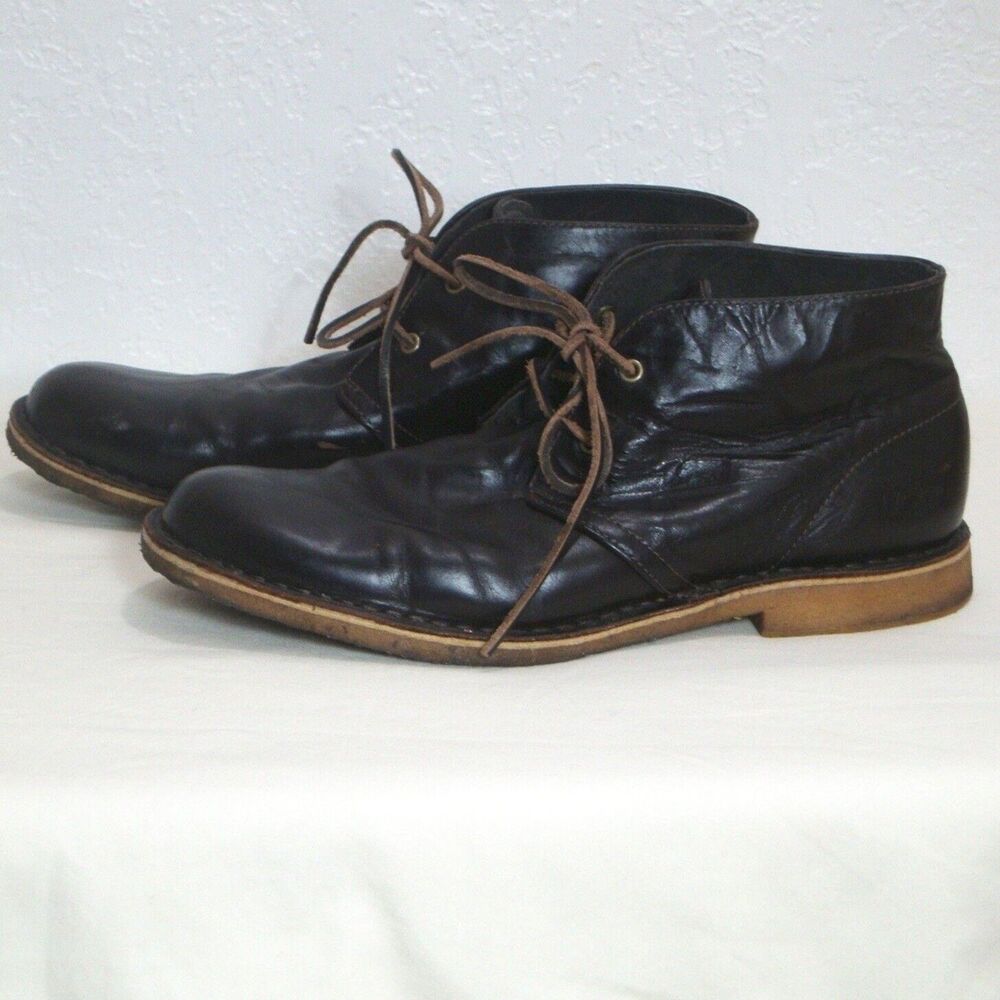 Ugg Chukka Boots Black Leather Shearling Lined Men 11 12 13 Ankle Lace Up Shoes - Picture 2 of 5